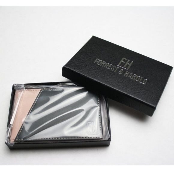 Forrest & Harold‎ Slim RFID Wallet Money Clip Leather Wallet Charcoal/Blush - Picture 4 of 12